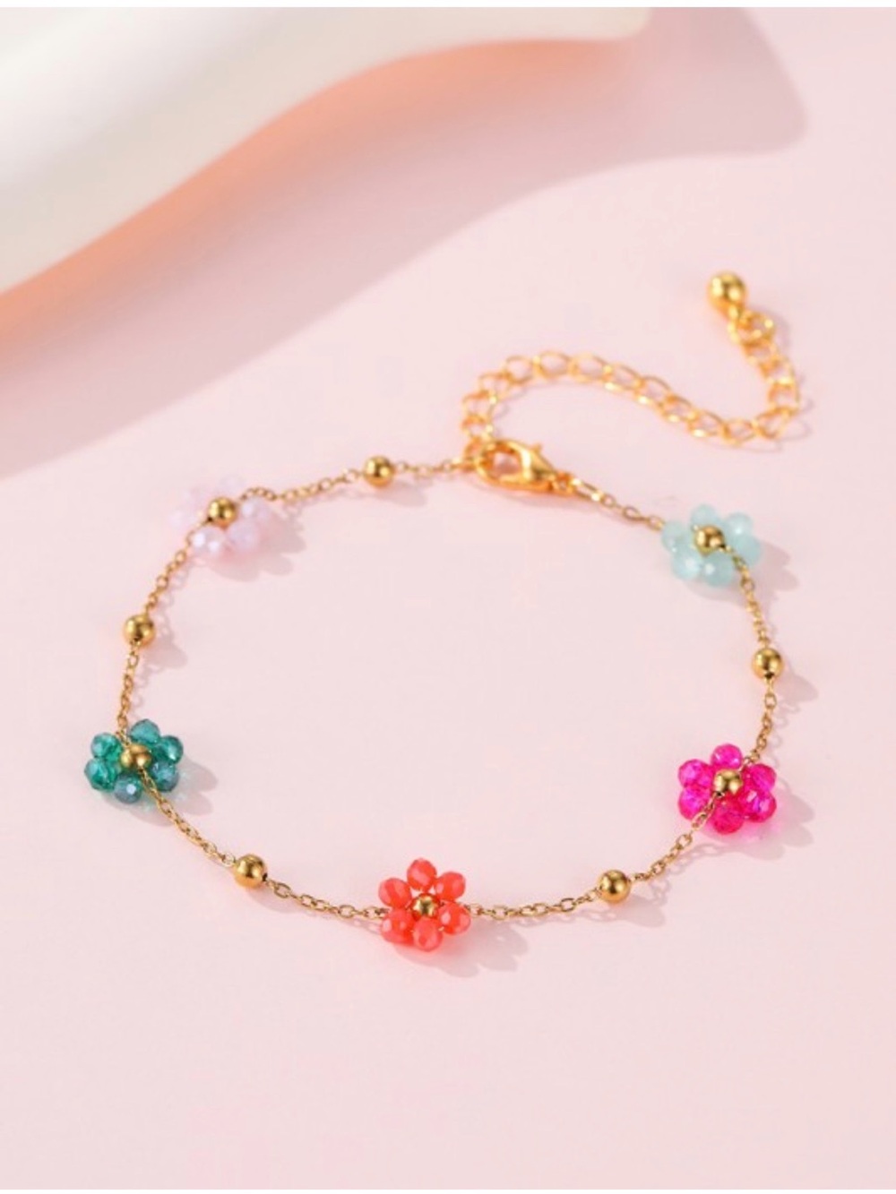 NWT Josslyn Summer Multi Beaded Flower Charm Bracelet Dainty Floral Gold Tone